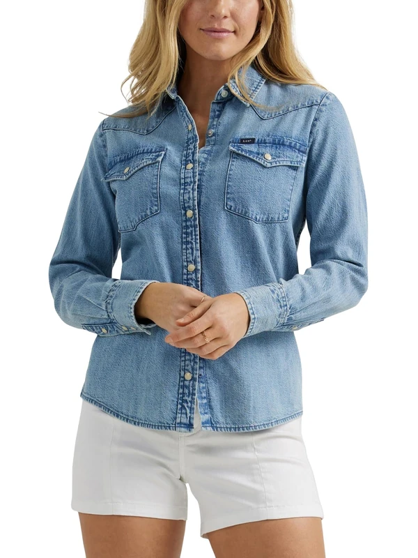 Lee Women's Legendary Slim Fit Western Snap Shirt, Mt. Range, X-Large