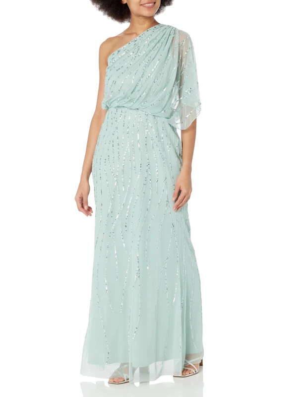 Adrianna Papell Women's Long Beaded Special Occasion Dress, ICY Sage, 14
