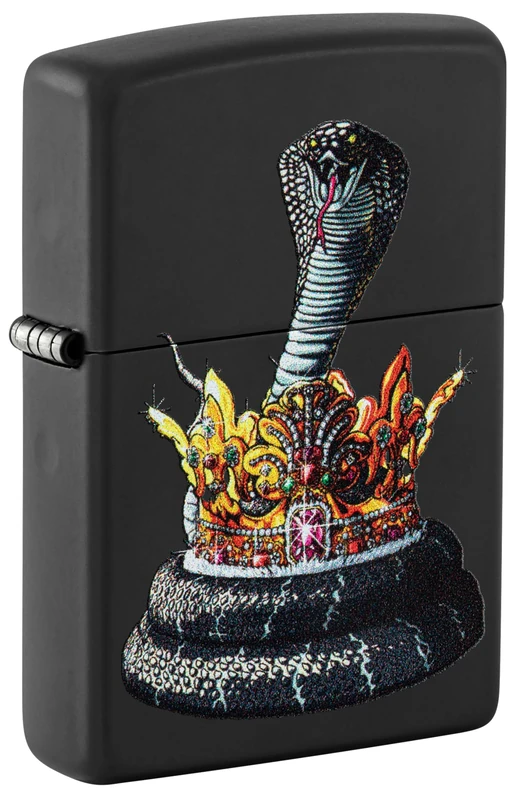 Zippo Windproof Lighter, Snake with Crown Design – Matt Black with Colour Image – Refillable, Reusable, Windproof Design – Comes in Gift Box – Made in USA
