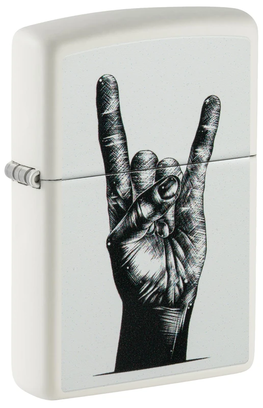 Zippo Windproof Lighter - Rock Hand, White Mat, Colour Image - Refillable - Reusable - Windproof Design - Gift Box - Made in USA