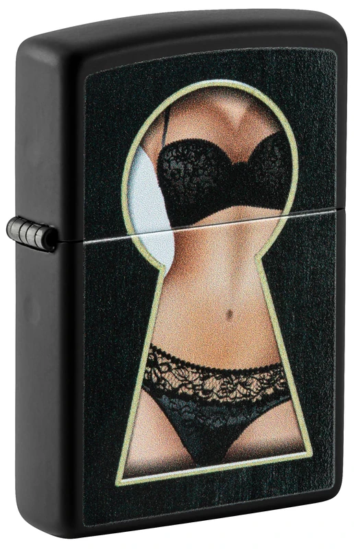 Zippo Windproof Lighter, Keyhole Suprise, Black Matte, Colour Image, Refillable, Reusable, Windproof Design, Gift Box, Made in USA - Image 1