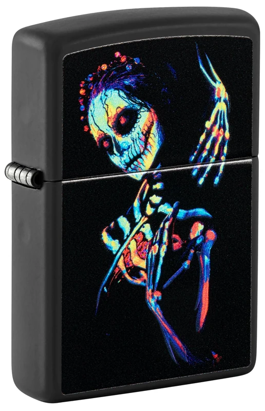 Zippo Windproof Lighter, UV Skeleton Design – Matt Black, Black Light – Refillable, Reusable, Windproof Design – Comes in Gift Box – Made in USA