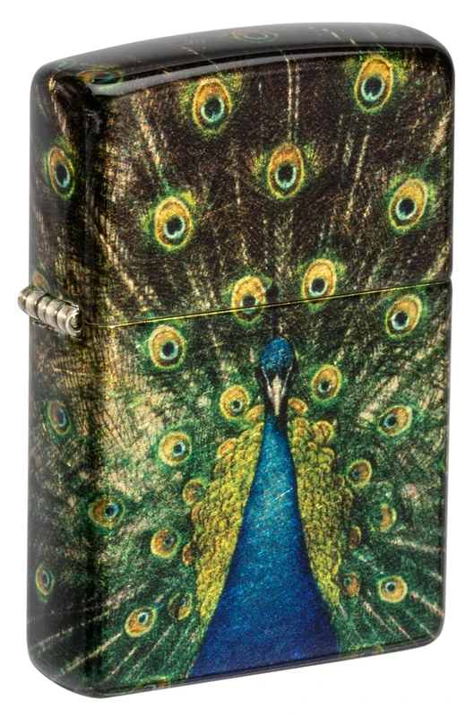 Zippo Windproof Lighter, Peacock, 540° Tumbled Brass, Fusion, Refillable, Reusable, Windproof Design, Gift Box, Made in USA