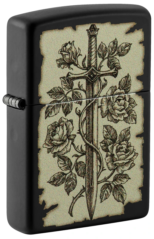 Zippo Windproof Lighter, Medieval Swords Design – Matt Black, Colour Image – Refillable, Reusable, Windproof Design – Comes in Gift Box – Made in USA - Image 1