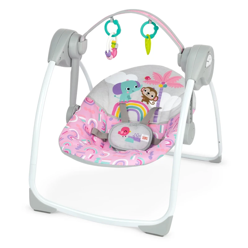 Bright Starts, Pink Paradise Portable and Compact Swing Chair, Automatic Swing Seat with Music, Unisex, New Ns and More