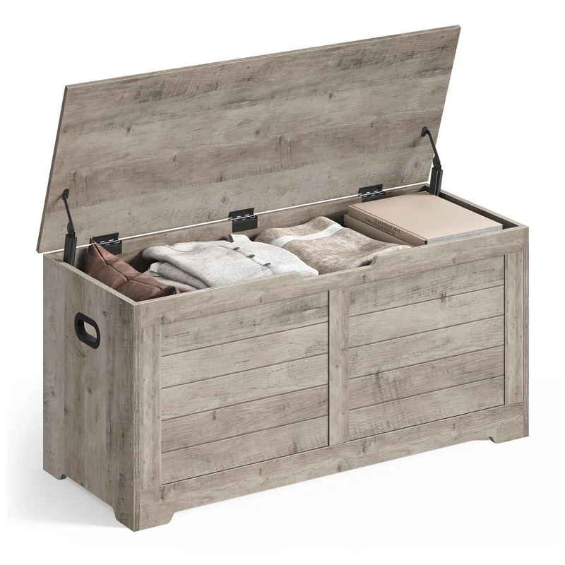 VASAGLE Storage Chest, Storage Bench, Blanket Box with 2 Safety Hinges, Farmhouse Style, 100 x 40 x 46.4 cm, for Hallway, Bedroom, Living Room, Light Ivory LSB061K02