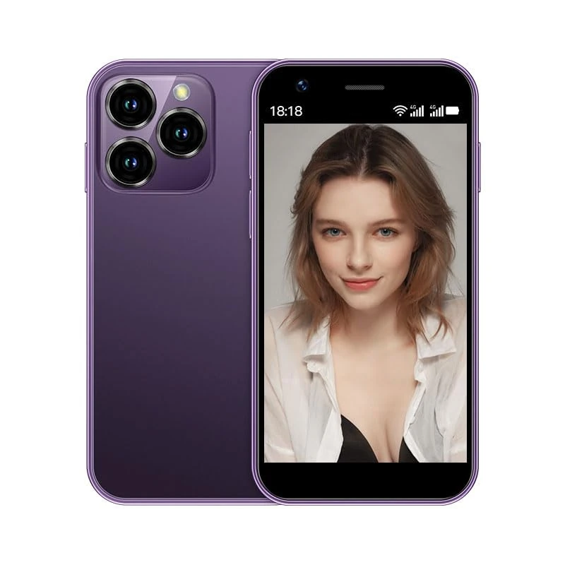 Hipipooo Mini Smartphone Unlocked 4G, 3.0 Inch Small Mobile Phone, Dual SIM & 2000mAh Battery, Android 10.0, Dual Camera, WiFi - Compact Backup Phone for Seniors and Travel（Purple）