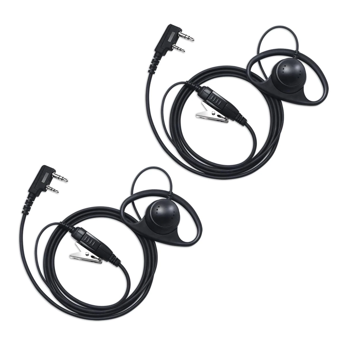 PROMAXPOWER Walkie Talkie Earpiece, Radio Earpiece 2 Pin Headset with PTT Mic, D-Shape Security Earpiece Compatible with Kenwood Baofeng UV-5R UV-5RA 777 888S UV-82 TH-22AT TH-25 TK-3100, 2 Packs