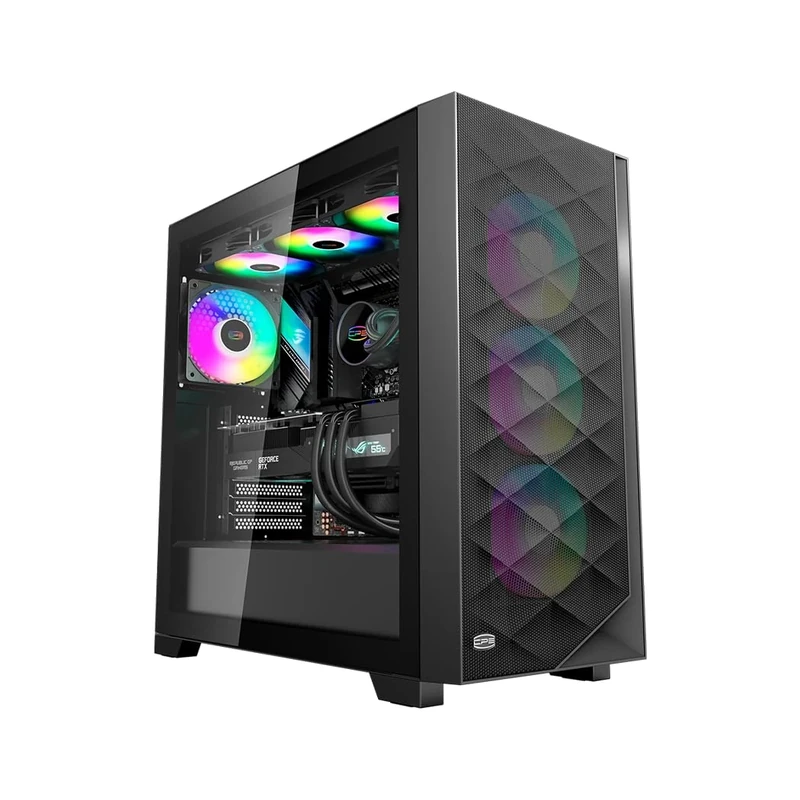 PCCOOLER C3D510 PC Case, Mid Tower Gaming PC Case, Pre-installed 3 x 120mm PWM ARGB Fans, Tempered Glass Side Panel, E-ATX/ATX/MATX/ITX High Airflow Case, 360mm Radiator&390mm GPU Support, Black