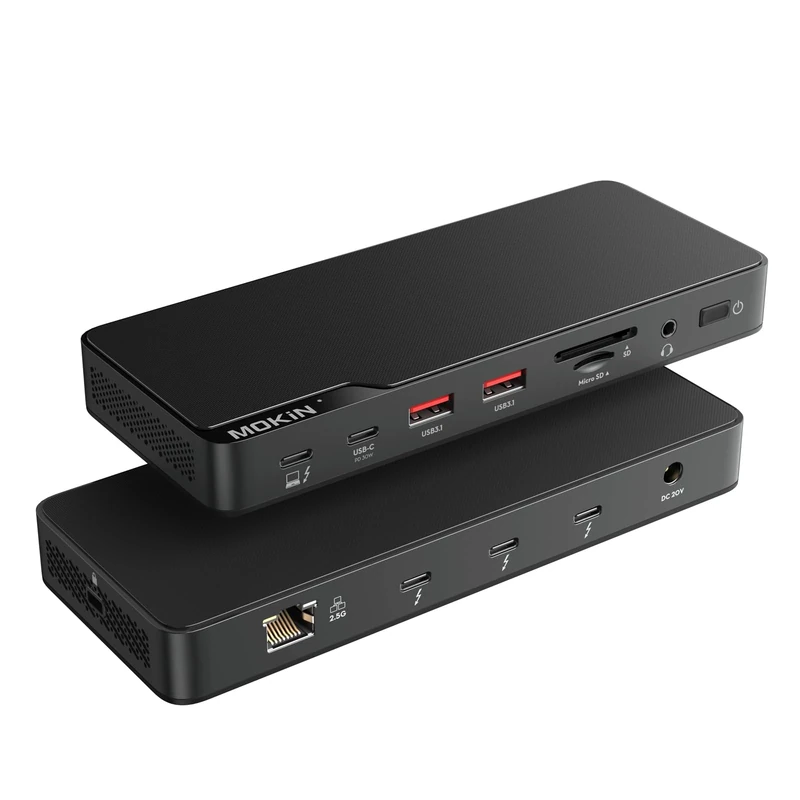 MOKiN Thunderbolt 4 Dock, 12-in-1, Single 8K or Dual 4K @ 60Hz Display, 85W Charging, 3 x 40G Thunderbolt 4, 2 x 10G USB-A, 1 x USB-C (PD 30W), 2.5GbE, Audio, SD/TF 4.0, Compatible for Mac and Windows