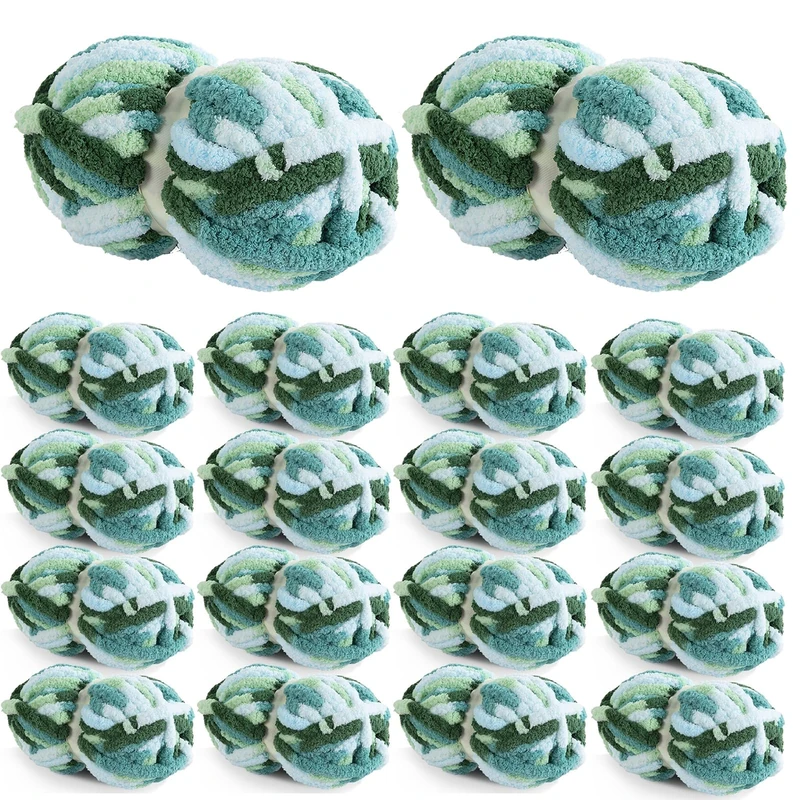 HOMBYS 18 Pack Giant Chunky Yarn for Crocheting,Super Bulky Large Soft Fluffy Yarn,Tie Dye Plush Fuzzy Yarn,Mixed Color Thick Chenille Yarn for Hand Knitting/Arm Knitting (Mint, Teal, Green)