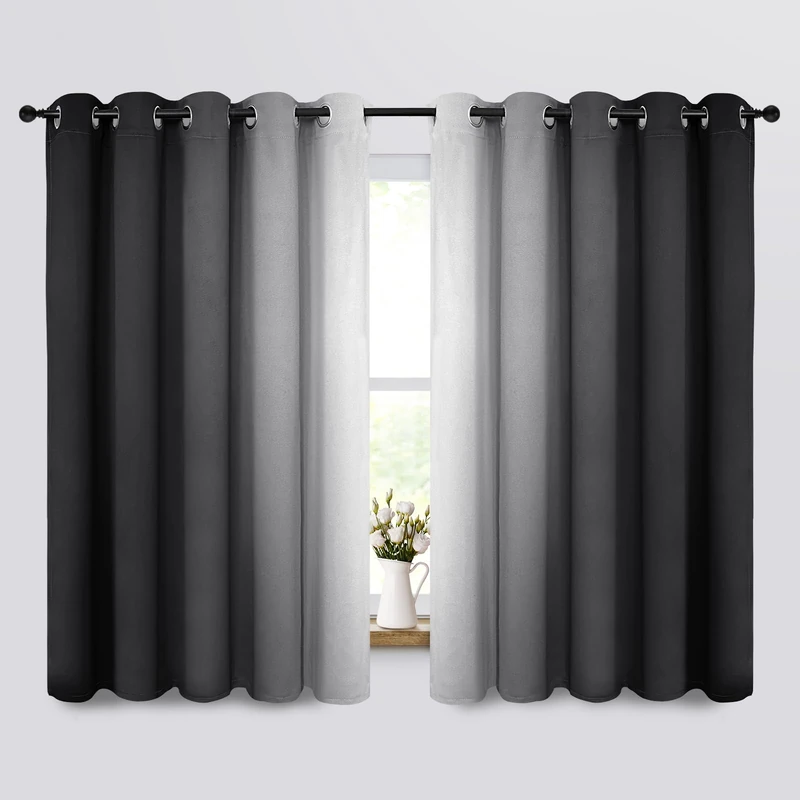 COSVIA Ombre Black Curtains, 63 inch Length, 2 Panels, Grommet, Room Darkening, Light Blocking, Insulated, Thermal Gradient, Window Curtains for Bedroom/Living Room, 70x63 inches