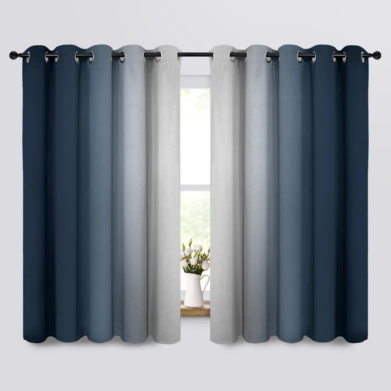 COSVIYA Curtains & Drapes Ombre Navy Blue Curtains 63 inch Length 2 Panels, Grommet Room Darkening Light Blocking Insulated Thermal Gradient Window Curtains for Bedroom/Living Room,70x63 inches