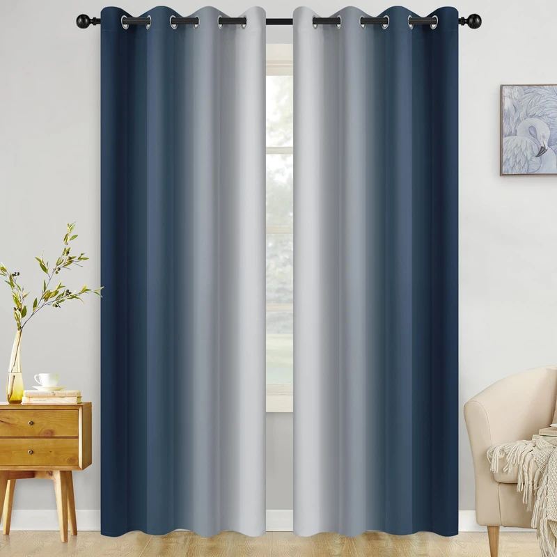 COSVIA Ombre Navy Blue Curtains, 96 inch Length, 2 Panels, Grommet, Room Darkening, Light Blocking, Insulated, Thermal Gradient, Window Curtains for Bedroom/Living Room, 52x96 inches