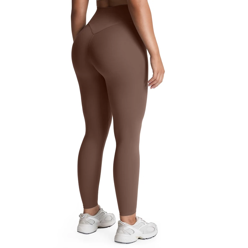 Aoxjox High Waisted Workout Leggings for Women Tummy Control Buttery Soft Yoga Metamorph Deep V Pants 26", Fudge Coffee, Large