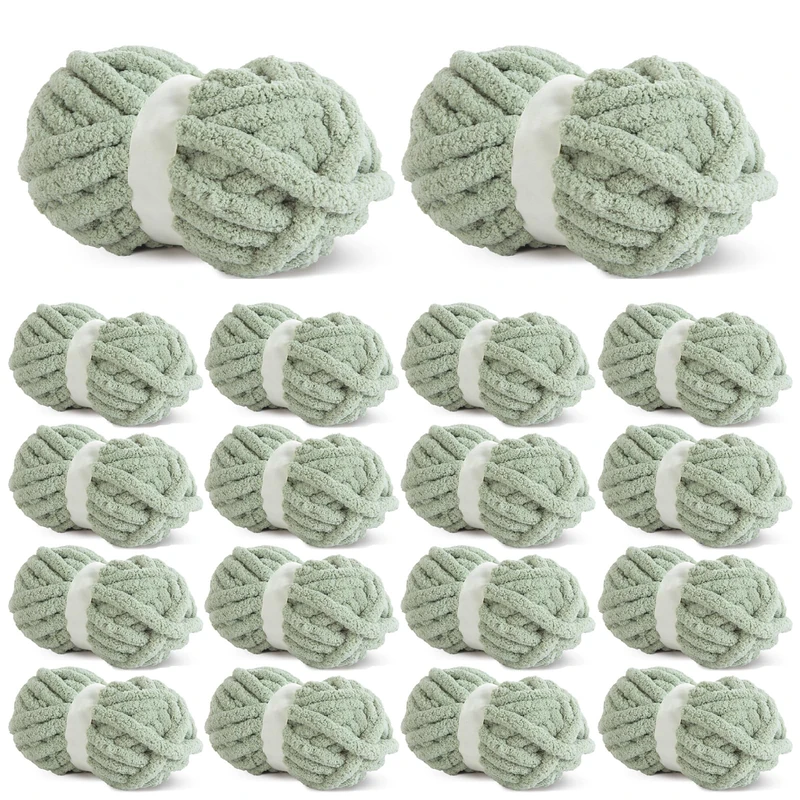 HOMBYS Sage Green Chunky Chenille Yarn for Crochet, Chunky Super Bulky Fluffy Yarn for Knitting for Hand-Knitting, Soft Plush Yarn, 18 Pack Jumbo