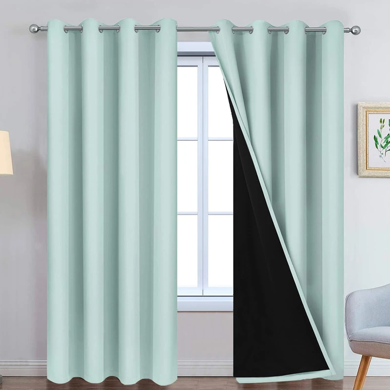 Yakamok Aqua 100% Blackout Curtains 90 Inches Long for Bedroom 52" Wide