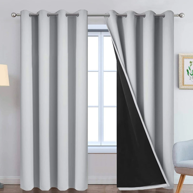 Yakamok Light Grey 100% Blackout Curtains 90 Inches Long 52" Wide 2 Panel
