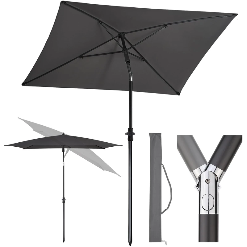 Sekey 180 x 125 cm Parasol with Protective Cover, Balcony Umbrella, Garden Umbrella, Patio Umbrella, Sun Protection UPF50+, Tiltable, Height Adjustable, Rectangular