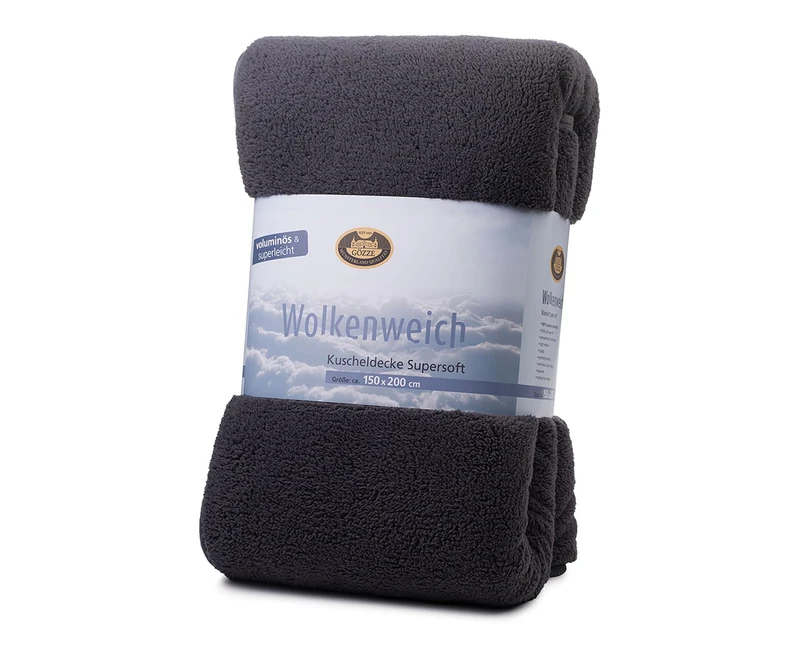 Gözze Kuscheldecke WOLKENWEICH mit Schaf Fellimitat, 150 x 200, Farbe anthrazit
