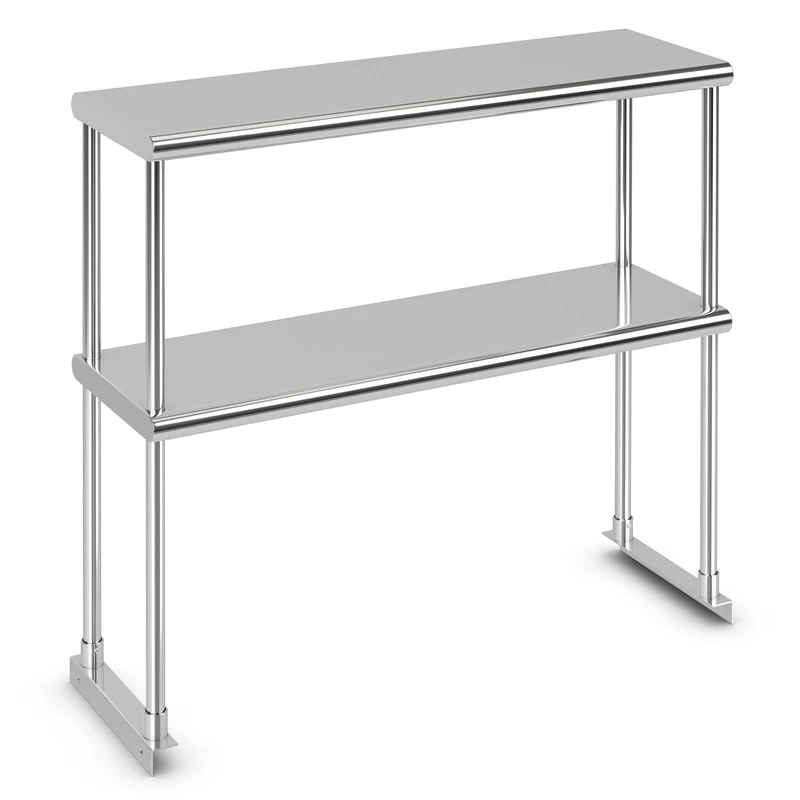 GiantexUK Stainless Steel Overshelf, 2-Tier Kitchen Catering Table with Flexible Adjustable Shelf, Heavy Duty Work Table Food Prep Workbench for Home Restaurant Garage (92 x 30 x 85cm)