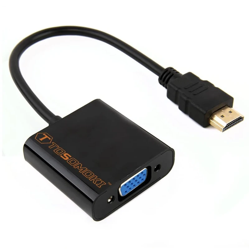 Tosomoki - HDMI to VGA Gold-Plated Adapter 1080P Male to Female Digital to Analog Converter for Computer, Desktop, Laptop, PC, Monitor, Projector, HDTV, Chromebook, Raspberry Pi, Roku, Xbox - Black