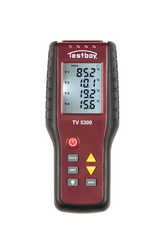 Testboy TV 5300 4-channel thermometer, temperature measuring device (data hold function, 4 connection options, flow and return measurable, LC display, incl. 2 measuring terminals)