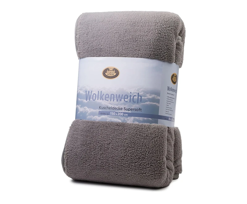 Gözze Kuscheldecke WOLKENWEICH mit Schaf Fellimitat, 150 x 200, Farbe silber