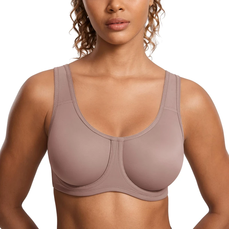 SYROKAN Women's Max Control Solid High Impact Plus Size Underwire Sports Bra for Large Breasts Brick 36E