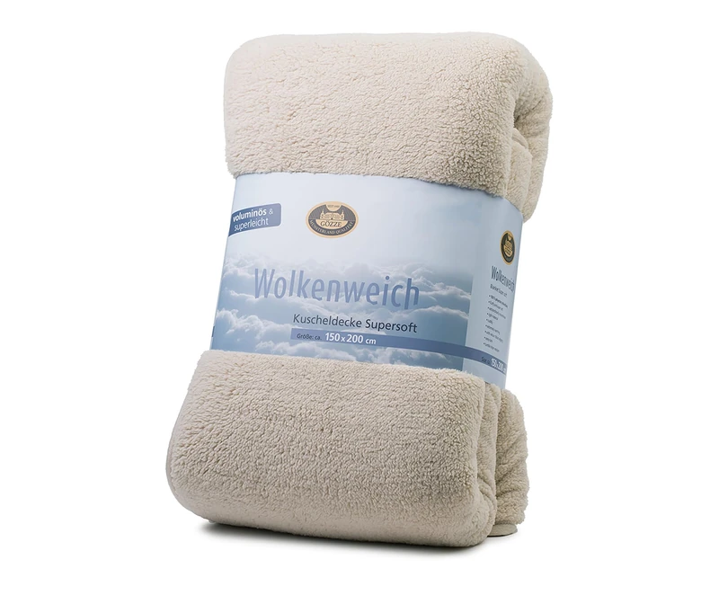 Gözze Kuscheldecke WOLKENWEICH mit Schaf Fellimitat, 150 x 200, Farbe camel