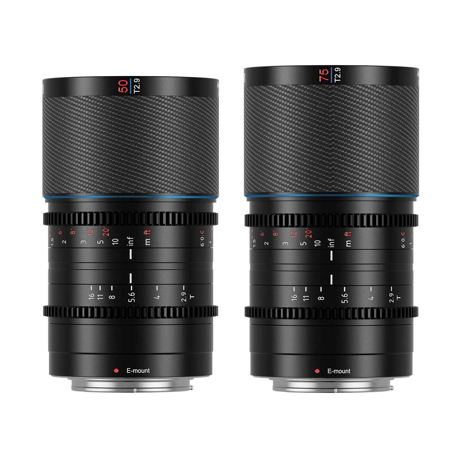 SIRUI Saturn 50mm, 75mm Lens Set T2.9 1.6X Full Frame Carbon Fiber Anamorphic Lens, Cine Lens Less Than 500g (Nature Flares, E Mount)