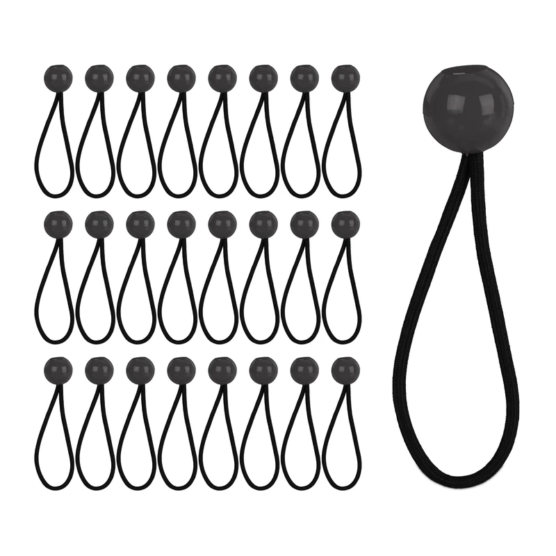 Relaxdays Rubber with Ball, Set of 25, Tarpaulin Tensioner 22 cm, Fasten Down Tents & Trampolines, Black, Latex, 22 x 2.5 cm