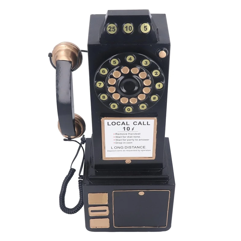 Retro Wall Mounted Telephone Model,Iron Retro Old Fashioned Dial Landline Telephone Statue Desk Telephone Ornament for Photography Props Home Decor