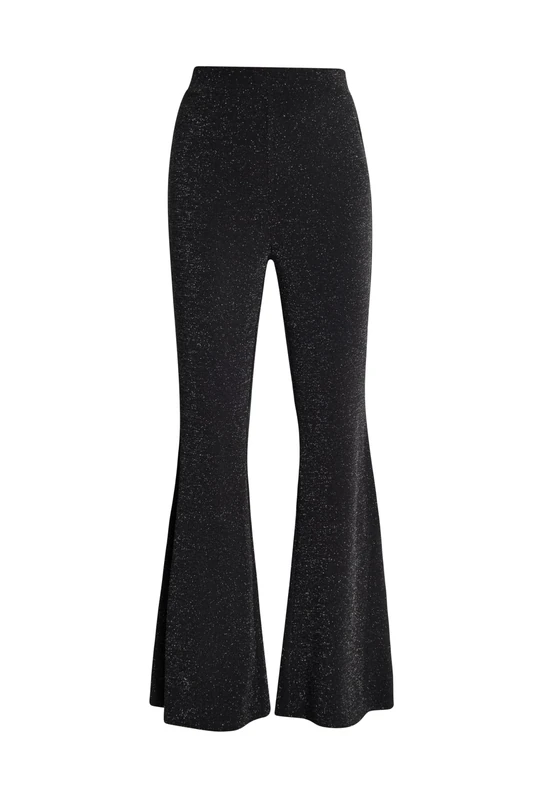 carato Women's Glitter Jersey Flared Trousers, Black, M - Image 1