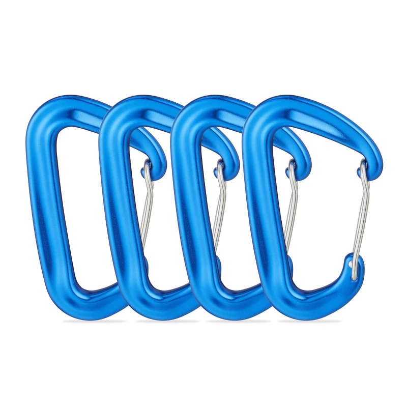 Relaxdays, Set of 4, Outdoor Heavy Duty Carabiner Clips, up to 1700 kg, Backpack, Hammock, Aluminium, Blue, 8 x 5 x 1 cm