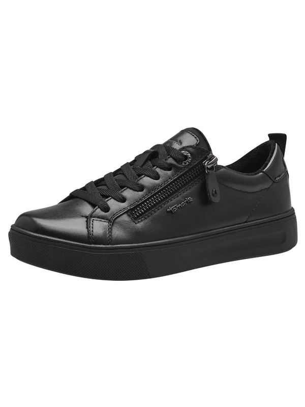 Tamaris Comfort Women’s Flat Sneakers with Zip Casual, Black Patent, 6,5 UK
