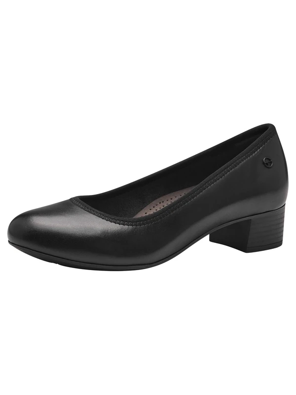 Tamaris Comfort Women’s Leather Pumps Low Heel, Black, 8 UK