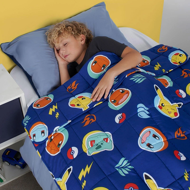 OHS Pokémon 2kg Weighted Blanket, Anti Anxiety Weighted Blanket Stress Relief Blanket for Adults Single Bed Pokémon Characters Duvet, Blue - (Disclaimer: Only suitable for age 3+ years) - Image 1