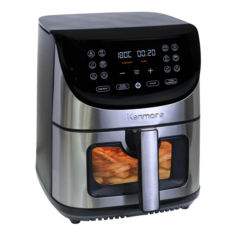 Kenmore Family Size 7.8L Air Fryer Programmable Touch Control with 12 Cooking Presets Easy-View Window Nonstick & Dishwasher Safe Basket Adjustable Timer Temperature Stainless Steel