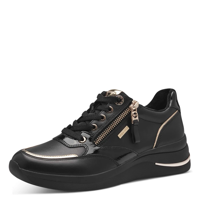 Tamaris Comfort Women’s Flat Sneakers with Laces Casual , Black, 6 UK