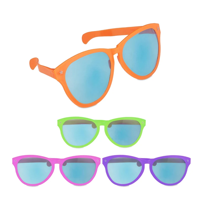 Relaxdays Set of 12 Party Glasses, Giant Spectacles for Carnival and Festivals, Plastic, Big Blue Lenses, Multicoloured, 9 x 25 x 15.5 cm