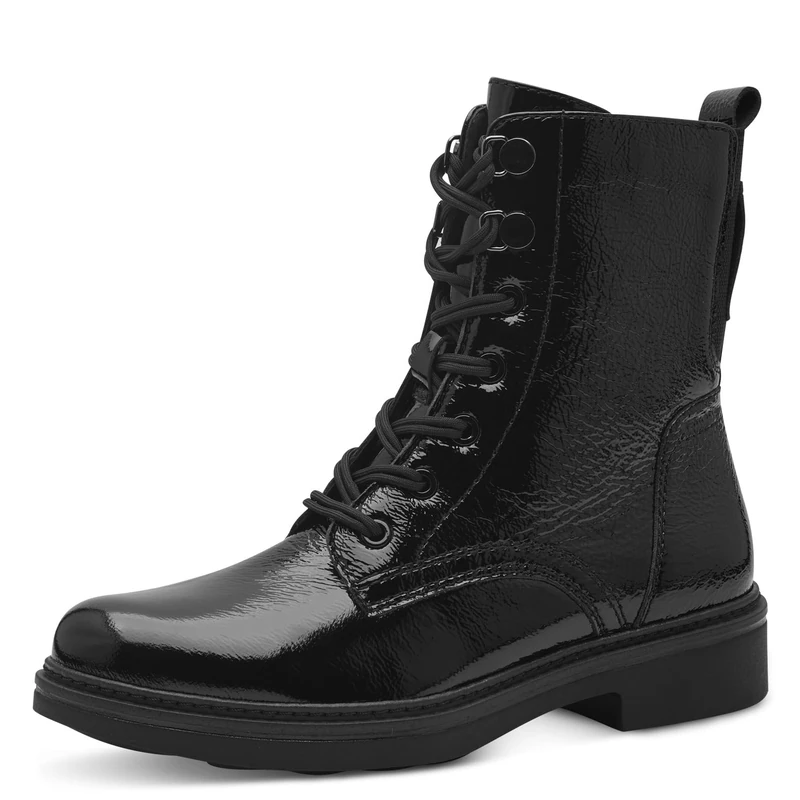 Tamaris Comfort Women’s Lace-Up Ankle Boots with Zip Autumn, Black Patent, 4 UK