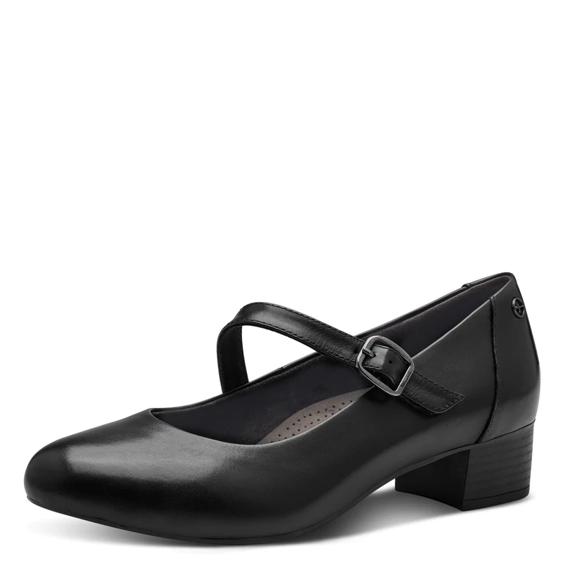 Tamaris Comfort Women’s Pumps with Strap Leather with Velcro , Black, 4 UK