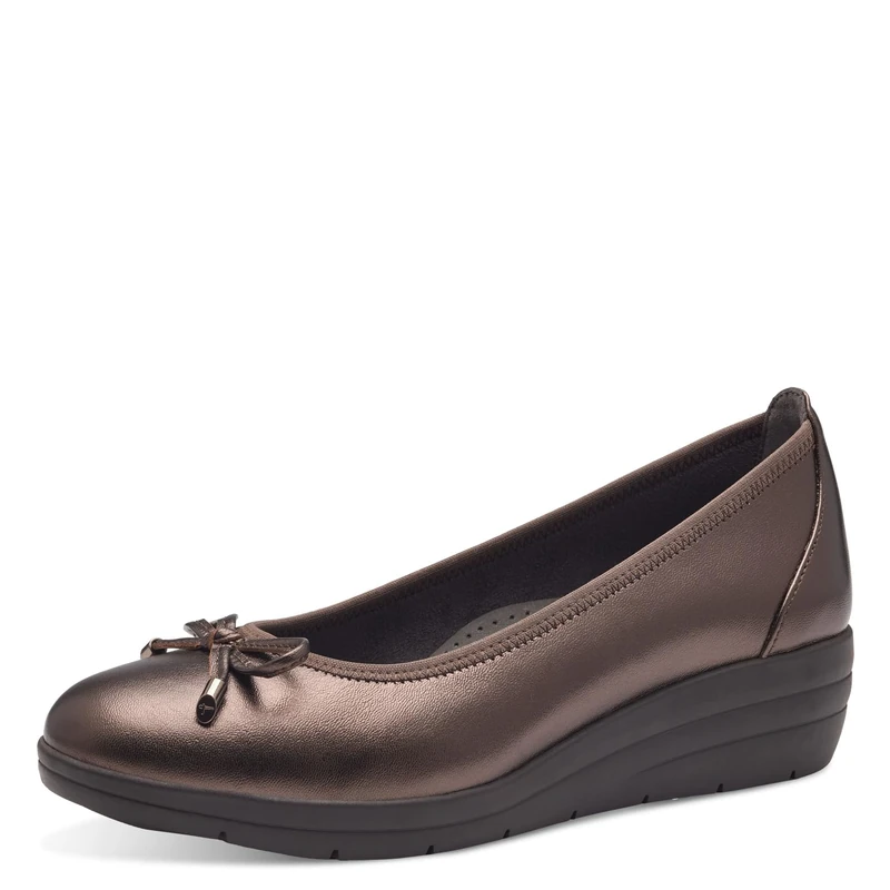 Tamaris Comfort Women’s Leather Ballerinas with Wedge Heel , Bronze, 6 UK