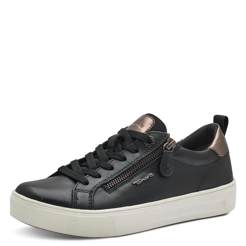 Tamaris Comfort Women’s Flat Sneakers with Zip Casual, Black Nappa, 6 UK