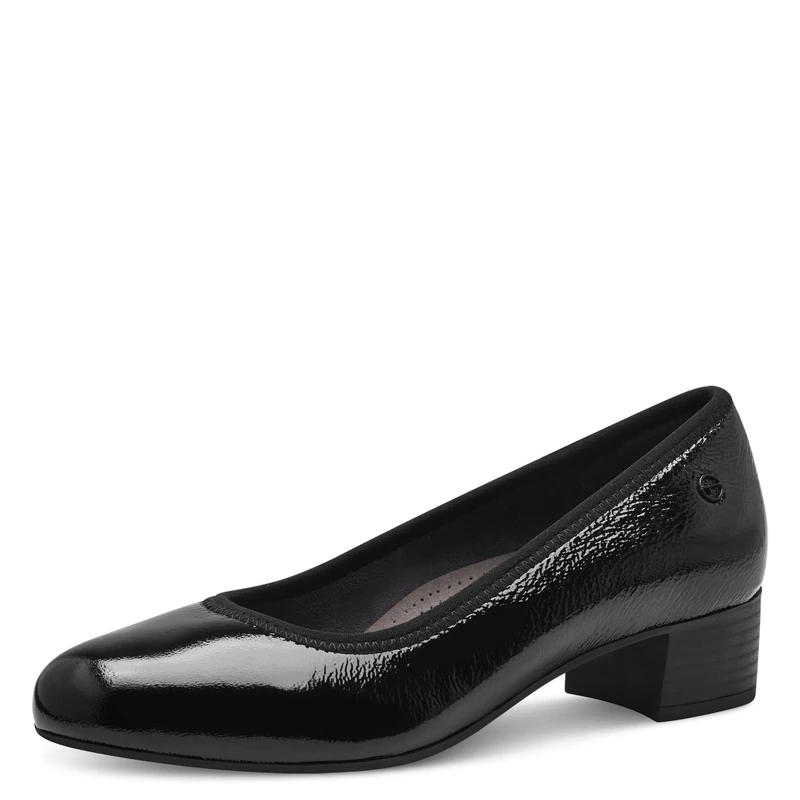 Tamaris Comfort Women’s Leather Pumps Low Heel, Black Patent, 5 UK