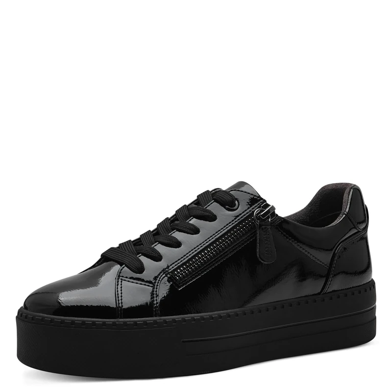 Jana Women’s Platform Sneakers with Zip Vegan, Black Patent, 4 UK