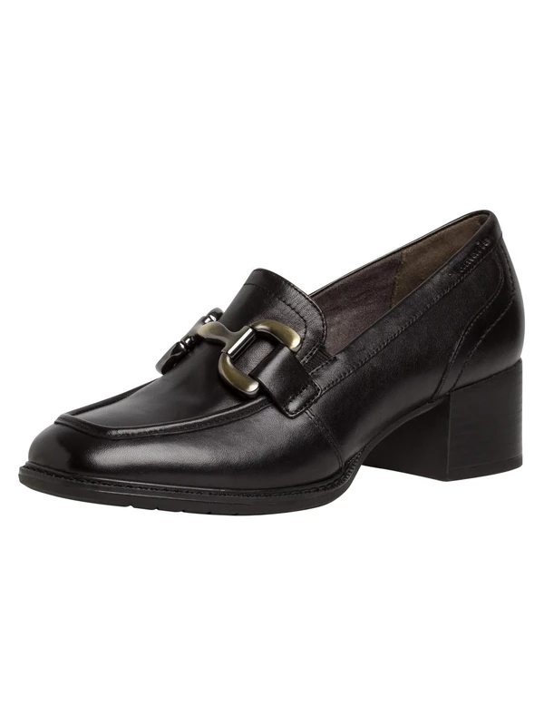 Tamaris Comfort Women’s Loafers Leather with Block Heel , Black, 6 UK