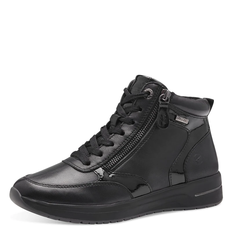 Tamaris Comfort Women’s High Sneakers Lace-Up with Zip, Black, 4 UK