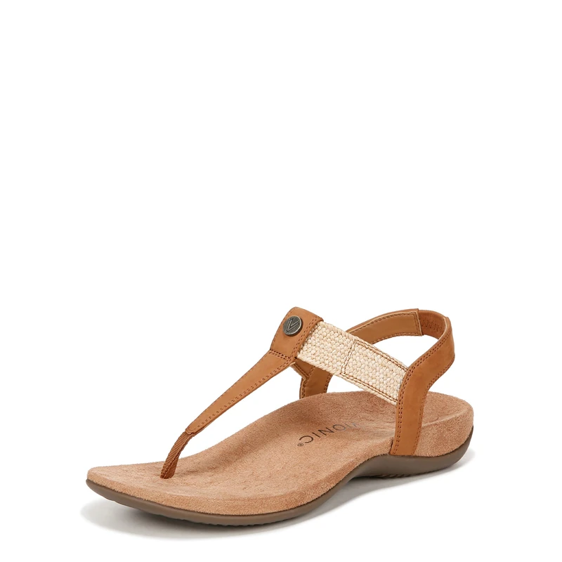 Vionic Women's Brea Flat Thong Sandals, Camel Brown Leather, Wide Fit, UK 4